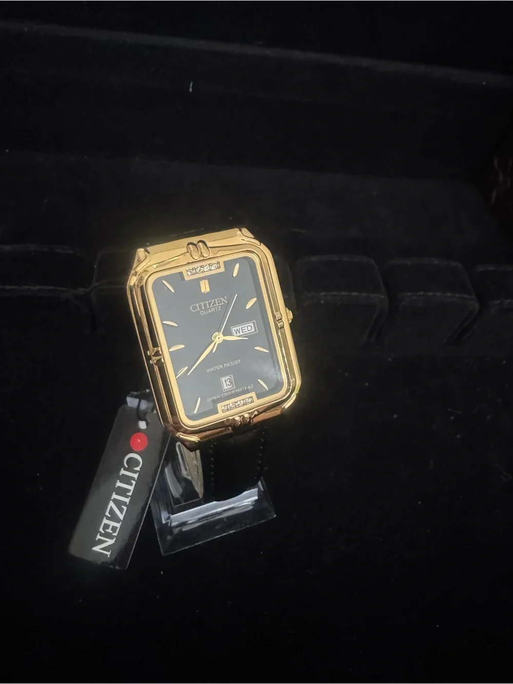 Citizen Gold Tone Case with Black Leather Strap Dress Watch